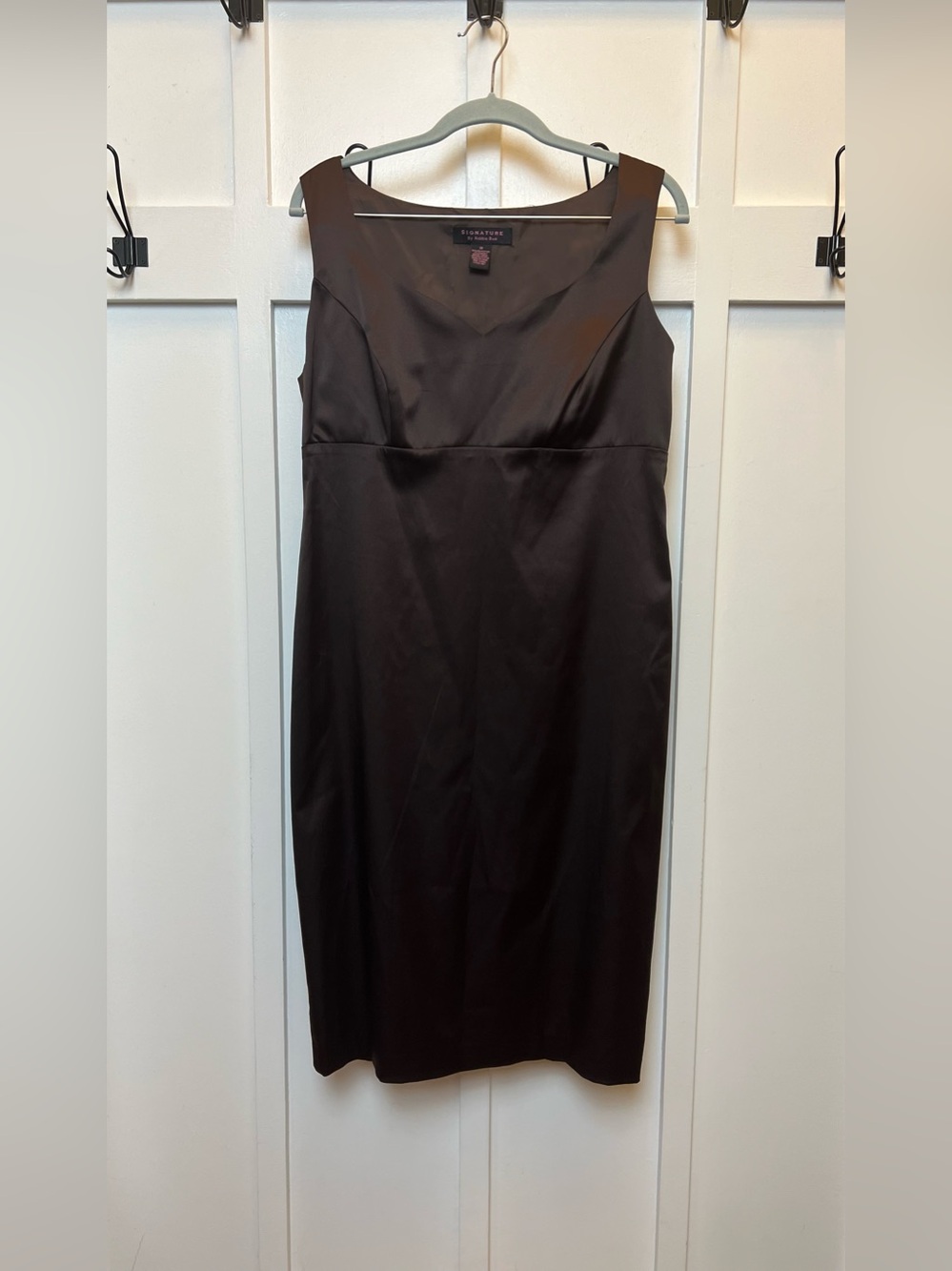 Chocolate Brown Women's Size 10 Satin Slip Dress Midi Bodycon No Stretch Holiday